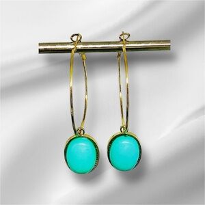 BOUTIQUE Elegant Gold and Turquoise Hoop Earrings, Classy Dangles